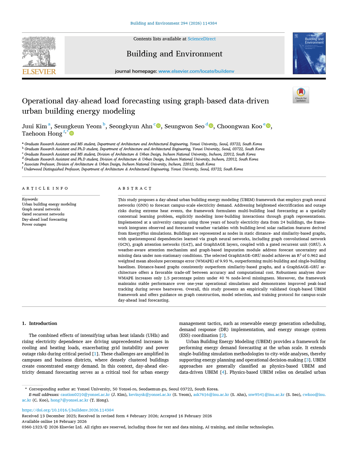 Operational day-ahead load forecasting using graph-based data-driven urban building energy modeling