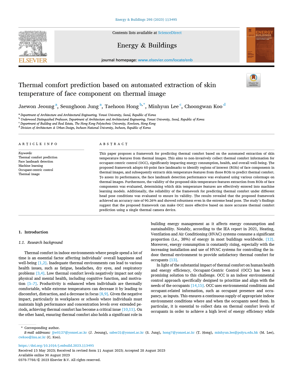 Thermal comfort prediction based on automated extraction of skin temperature of face component on thermal image