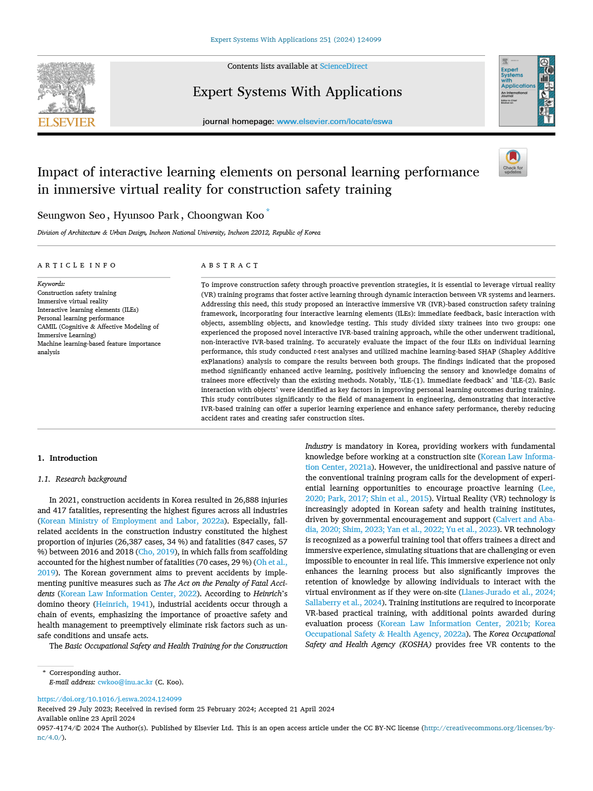 Impact of interactive learning elements on personal learning performance in immersive virtual reality for construction safety training