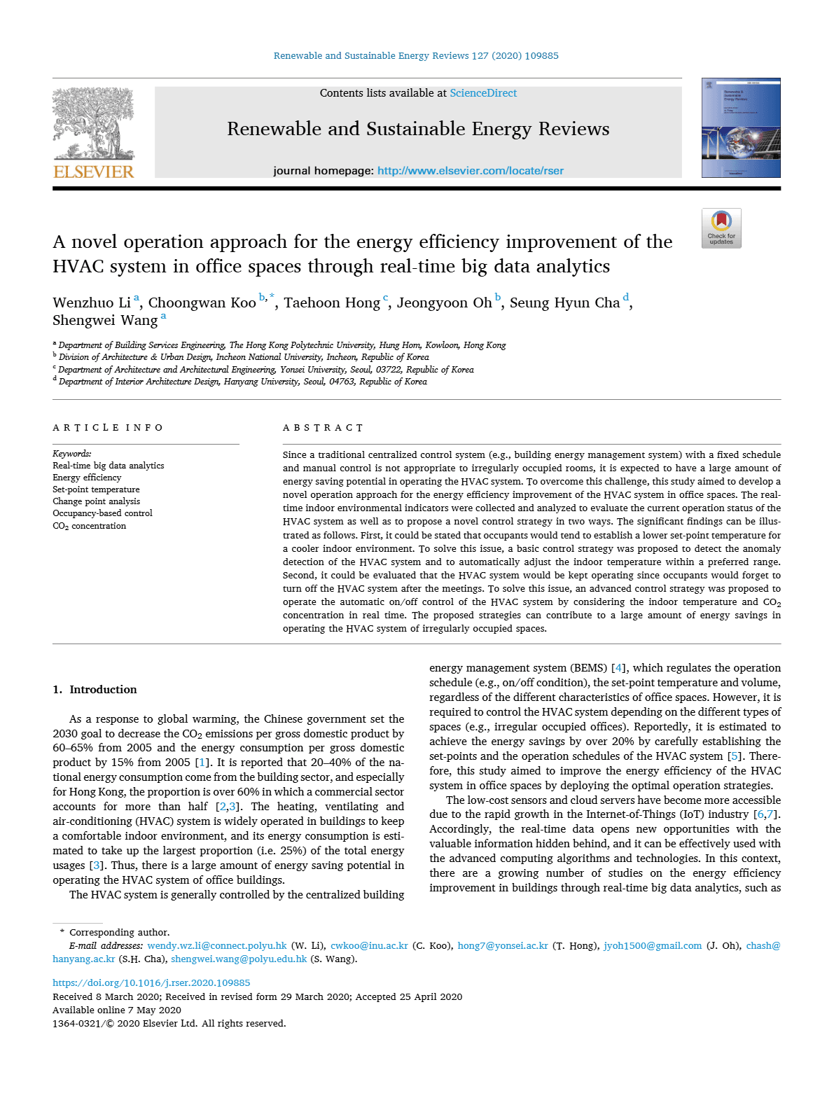 A novel operation approach for the energy efficiency improvement of the HVAC system in meeting rooms through real-time big data analytics