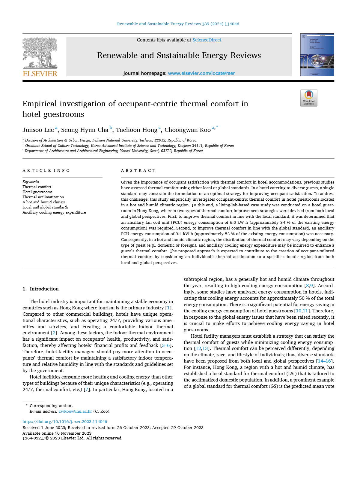 Empirical investigation of occupant-centric thermal comfort in hotel guestrooms