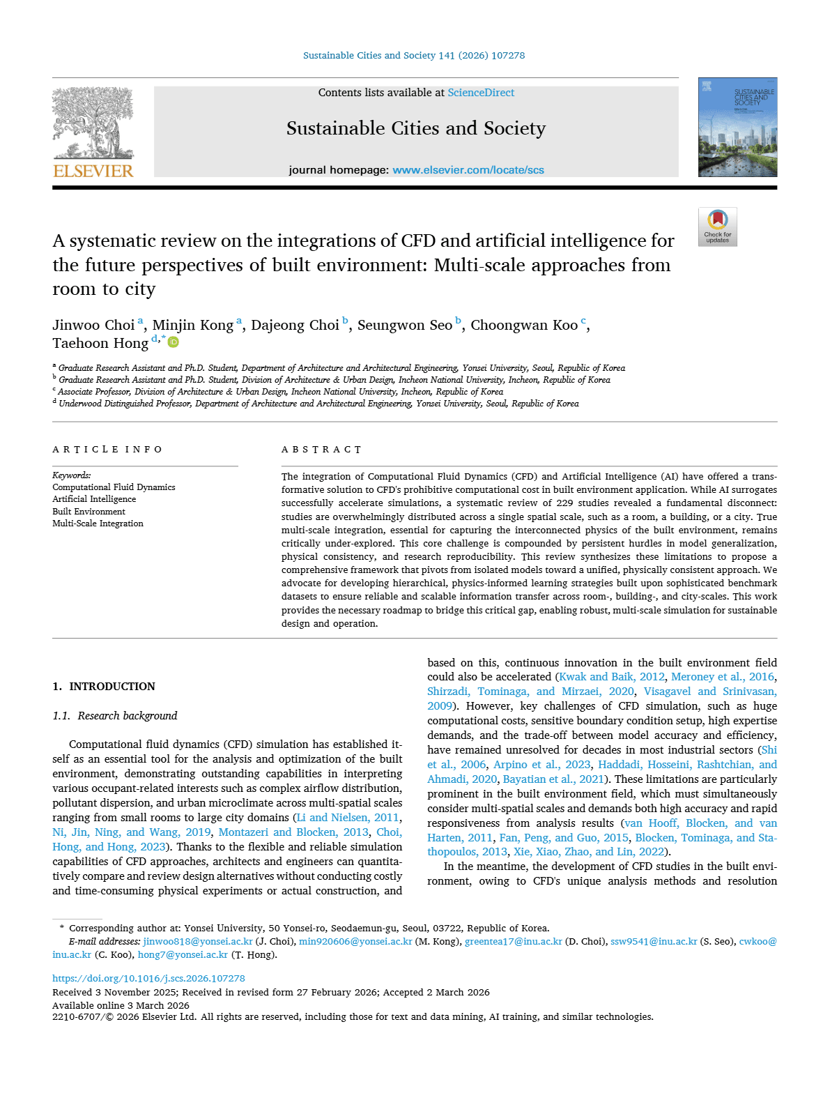 A systematic review on the integrations of CFD and artificial intelligence for the future perspectives of built environment: Multi-scale approaches from room to city
