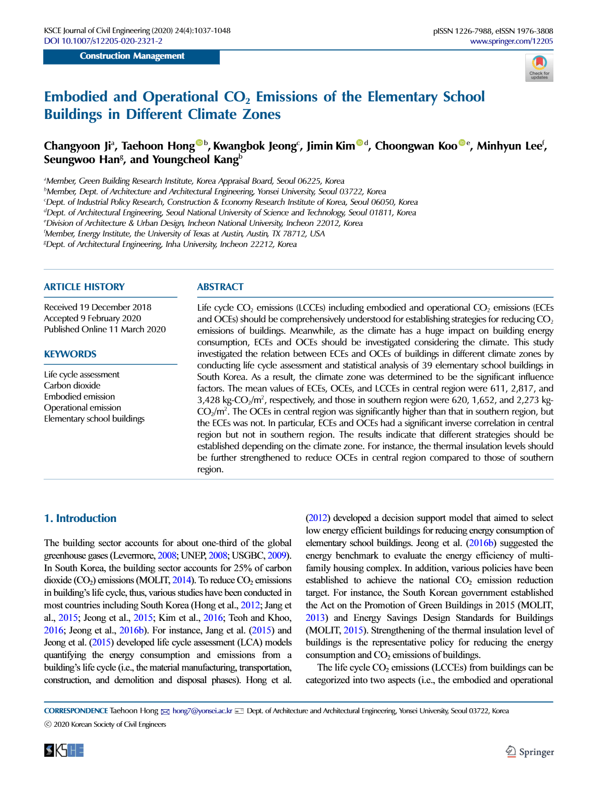 Embodied and Operational CO2 emissions of the Elementary School Buildings in Different Climate Zones