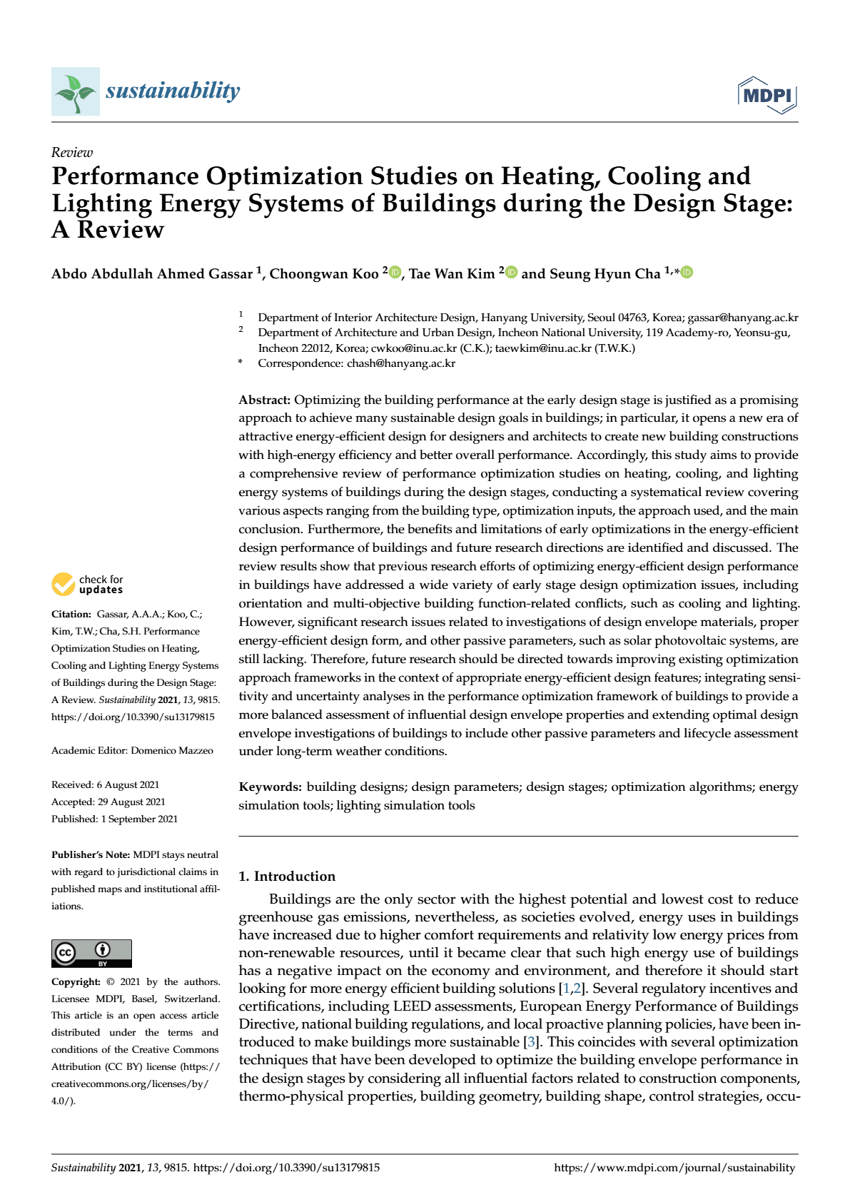 Performance optimization studies on heating, cooling and lighting energy systems of buildings during the design stage: A review