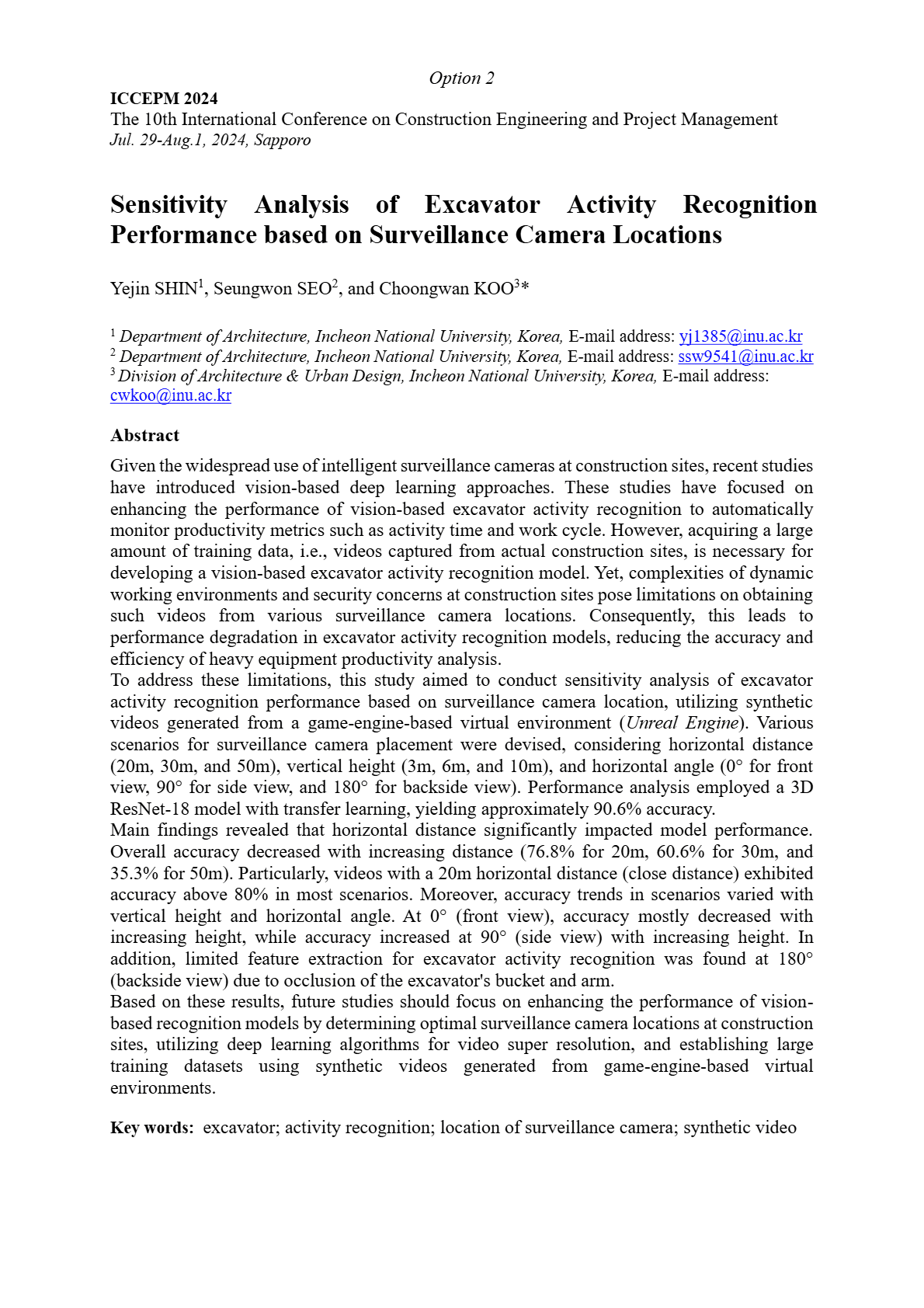 Sensitivity Analysis of Excavator Activity Recognition Performance based on Surveillance Camera Location: Utilizing Synthetic Videos