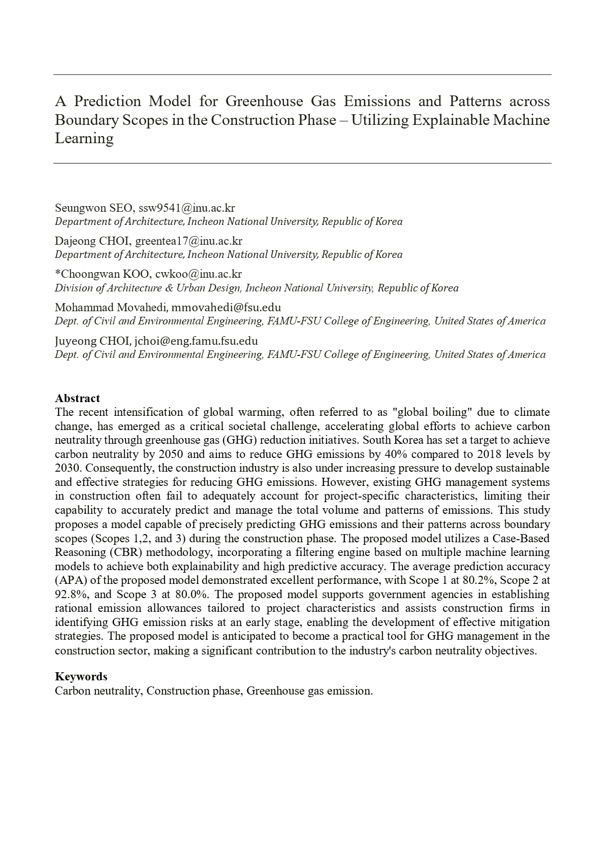 A Prediction Model for Greenhouse Gas Emissions and Patterns by Boundary Scope in the Construction Phase – Utilizing Explainable Machine Learning (XML)