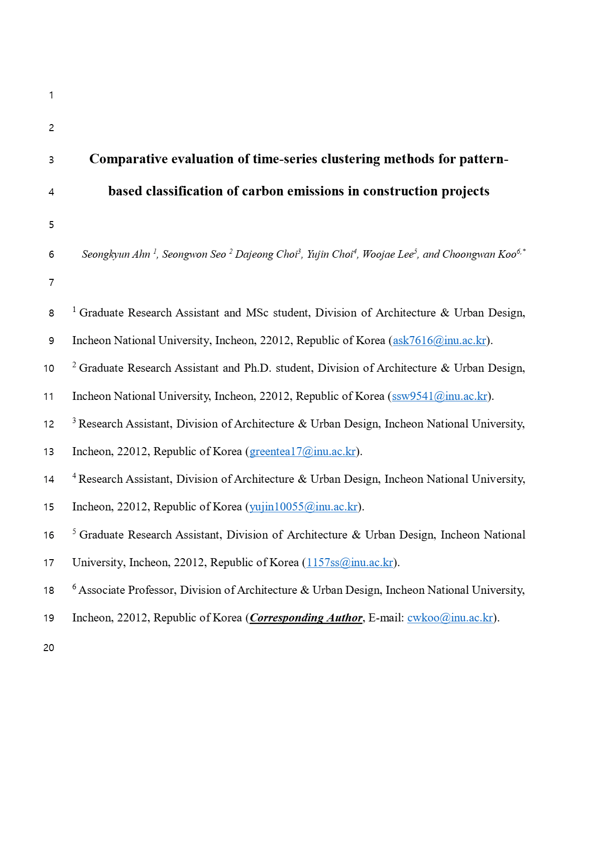 Comparative evaluation of time-series clustering methods for pattern-based classification of carbon emissions in construction projects