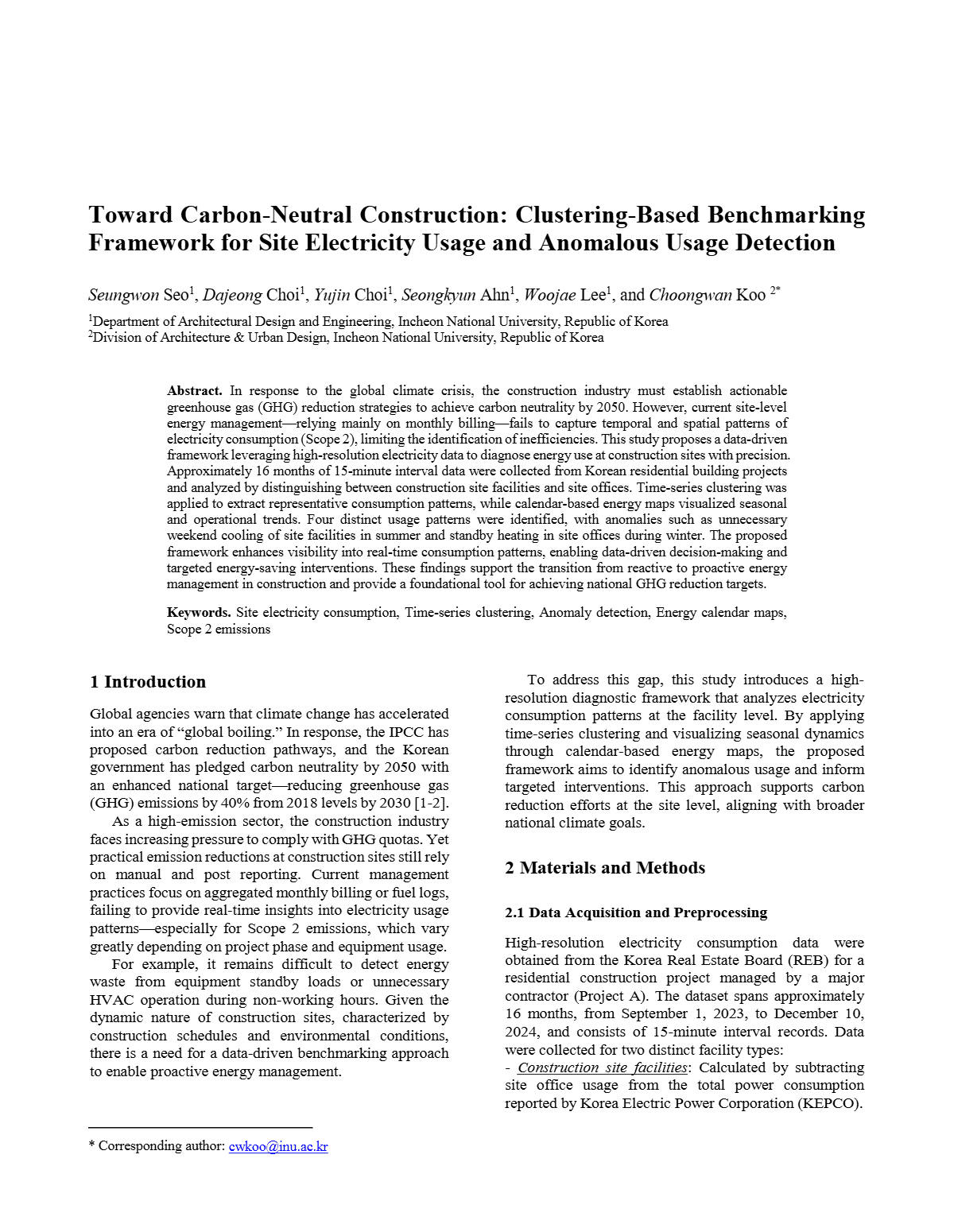 Toward Carbon-Neutral Construction: Clustering-Based Benchmarking Framework for Site Electricity Usage and Anomalous Usage Detection