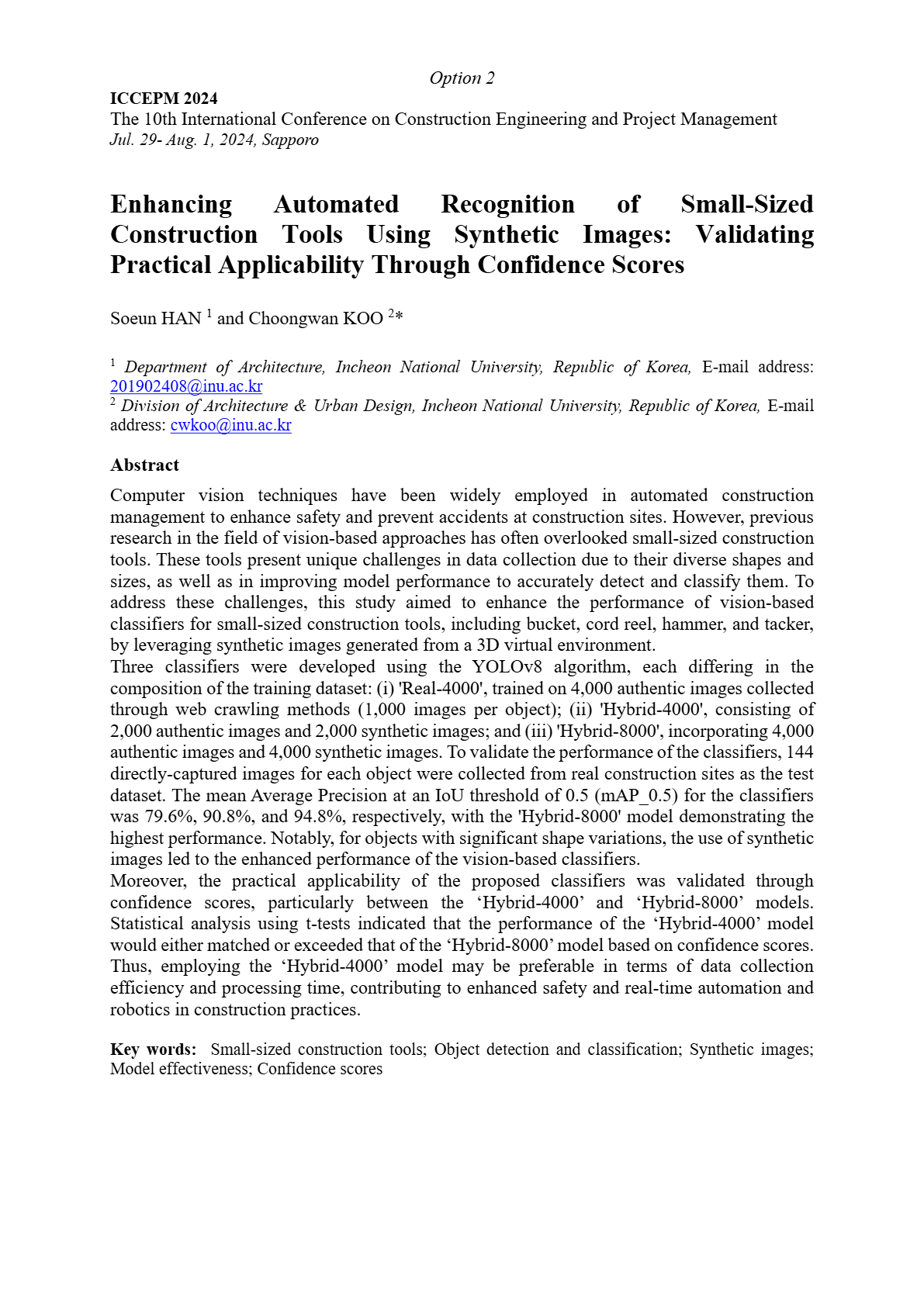 Enhancing Automated Recognition of Small-Sized Construction Tools Using Synthetic Images: Validating Practical Applicability Through Confidence Scores